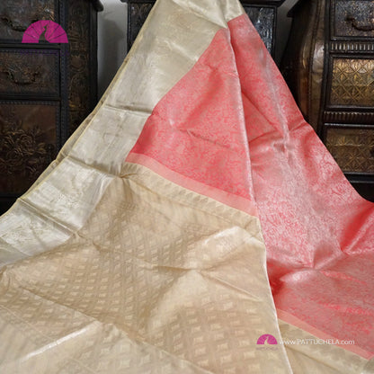 Pastel Pink Vanasingaram Kanchipuram Handloom SILK MARK CERTIFIED Saree with Off white Zari Borders