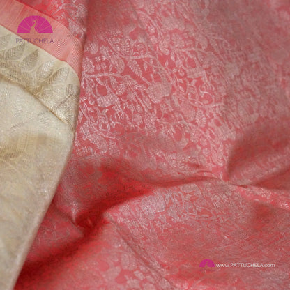 Pastel Pink Vanasingaram Kanchipuram Handloom SILK MARK CERTIFIED Saree with Off white Zari Borders