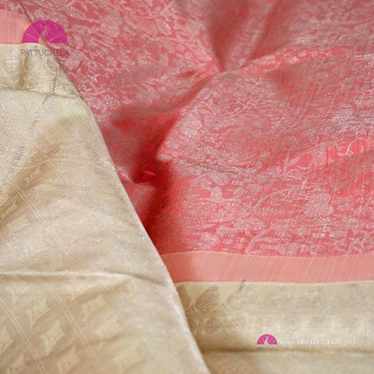 Pastel Pink Vanasingaram Kanchipuram Handloom SILK MARK CERTIFIED Saree with Off white Zari Borders