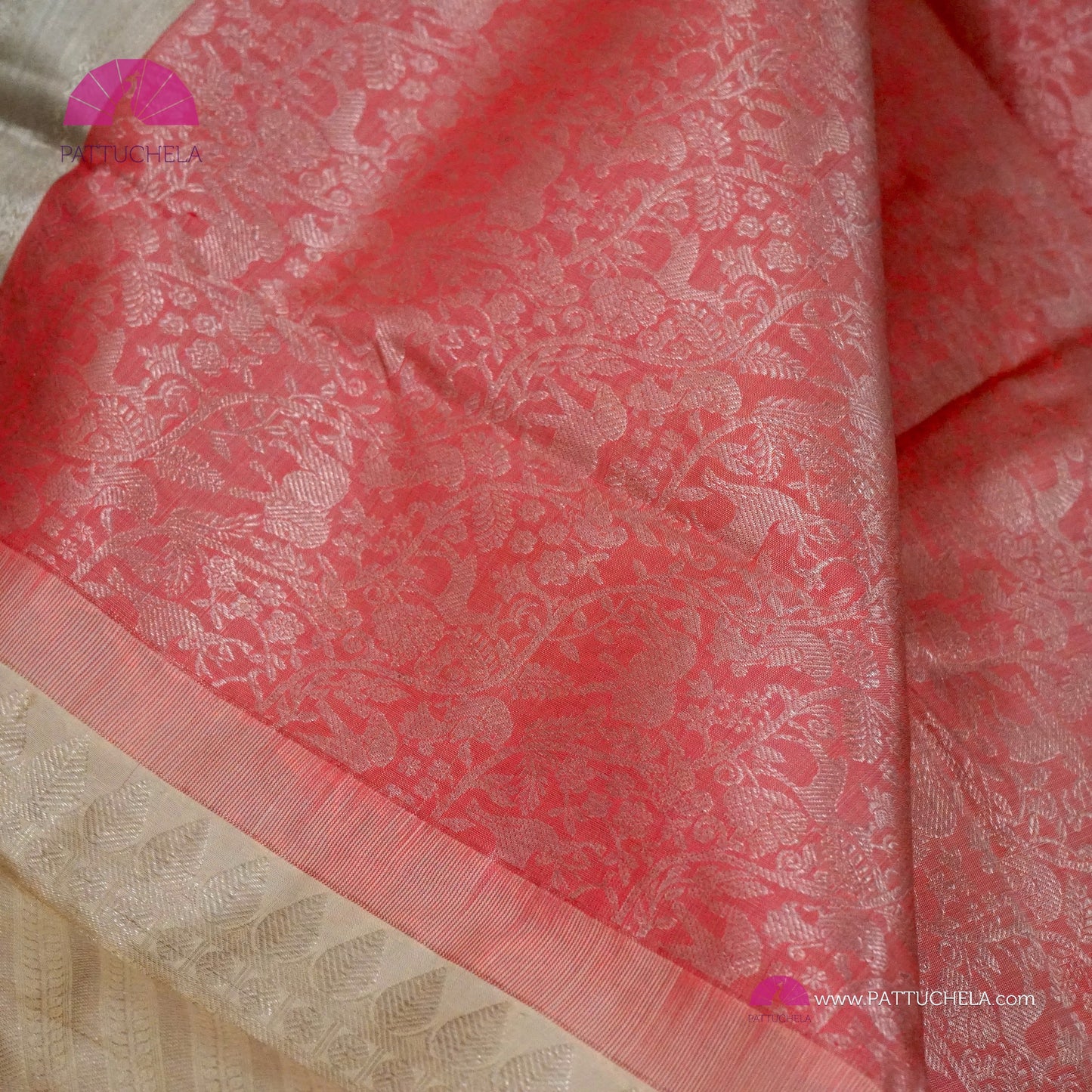 Pastel Pink Vanasingaram Kanchipuram Handloom SILK MARK CERTIFIED Saree with Off white Zari Borders