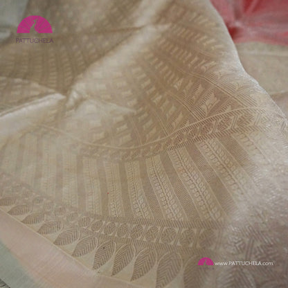 Pastel Pink Vanasingaram Kanchipuram Handloom SILK MARK CERTIFIED Saree with Off white Zari Borders