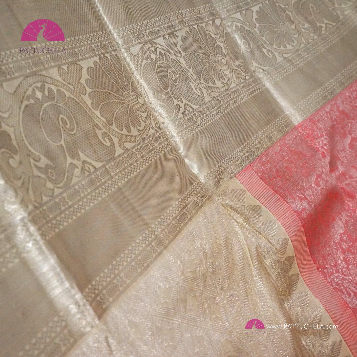 Pastel Pink Vanasingaram Kanchipuram Handloom SILK MARK CERTIFIED Saree with Off white Zari Borders