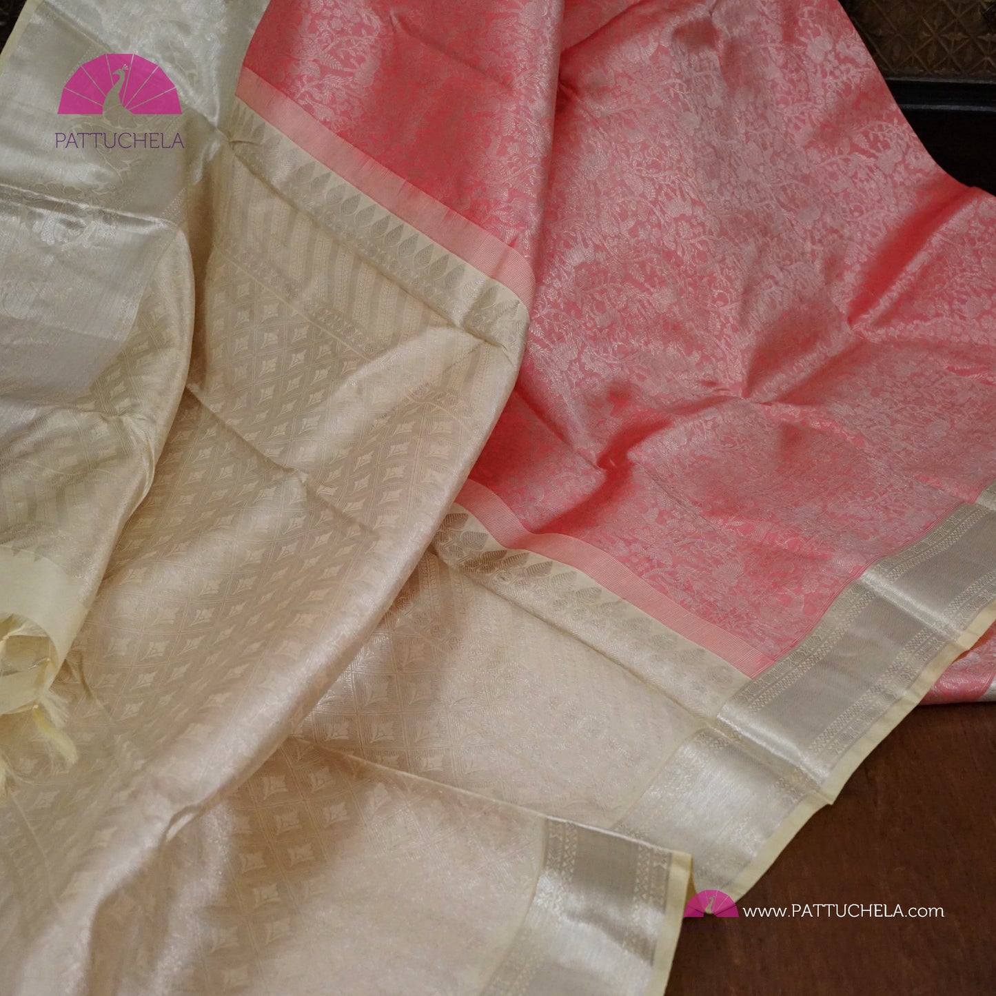 Pastel Pink Vanasingaram Kanchipuram Handloom SILK MARK CERTIFIED Saree with Off white Zari Borders