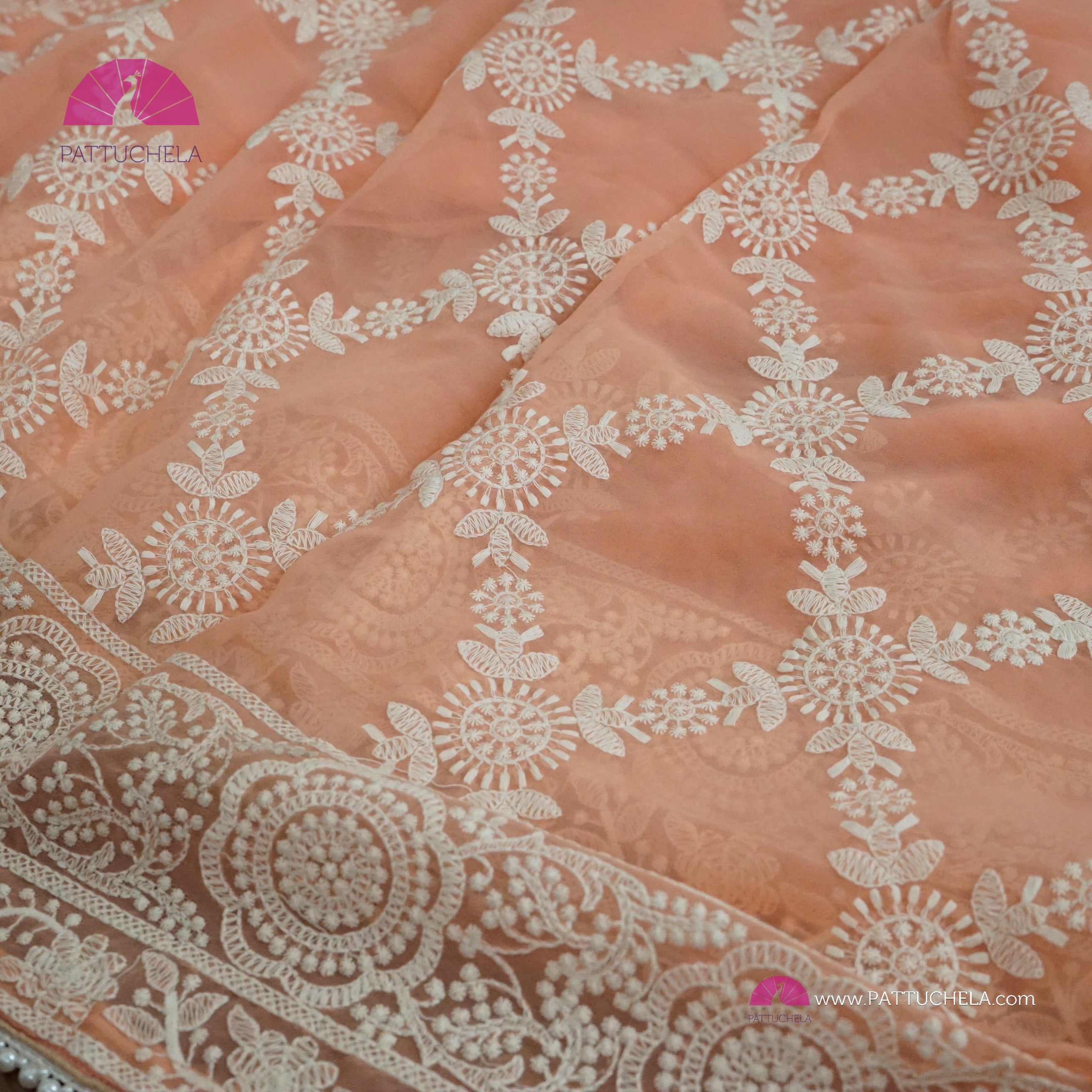 Buy Pink Georgette Festival Wear Chikankari Saree Online From Wholesale  Salwar.