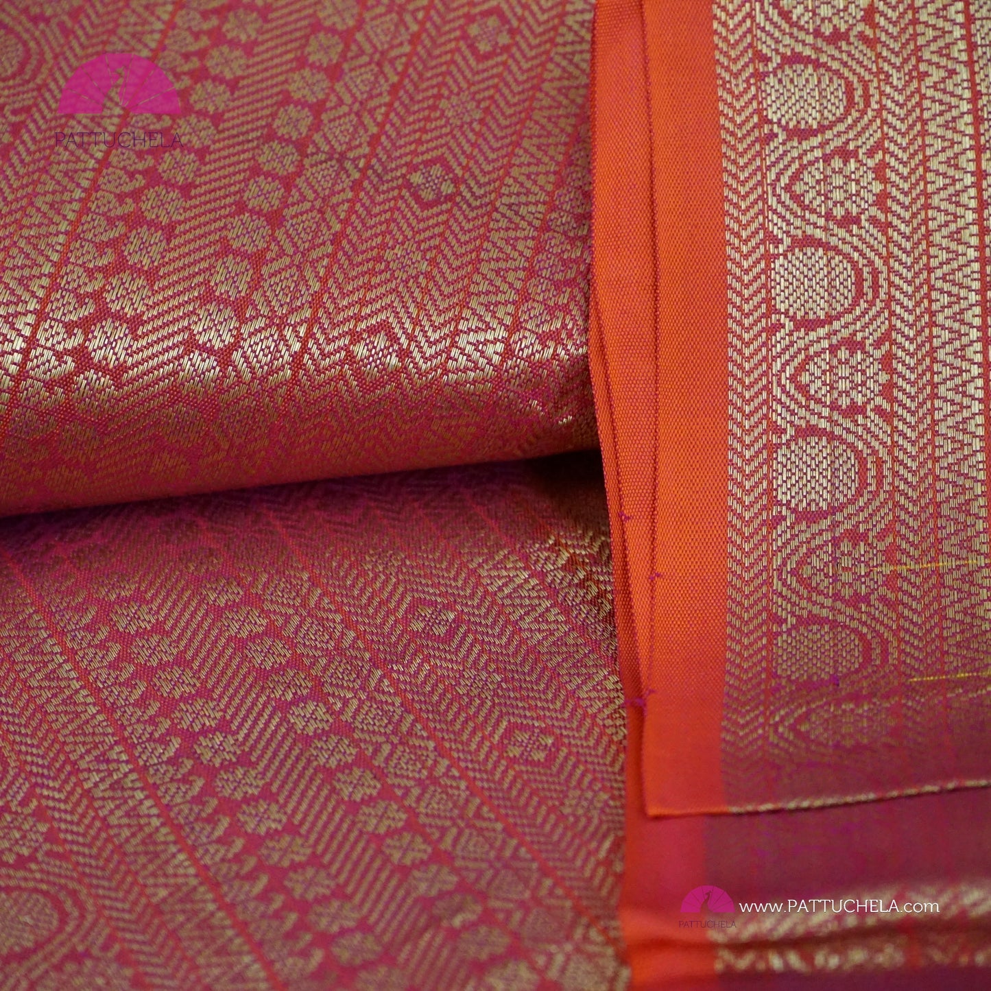 Parrot Green Kanchipuram Checks Silk Saree with Broad Reddish Pink Zari Weaved Border | Wedding Saree | Silk mark Certified | | Kanchivaram Silks