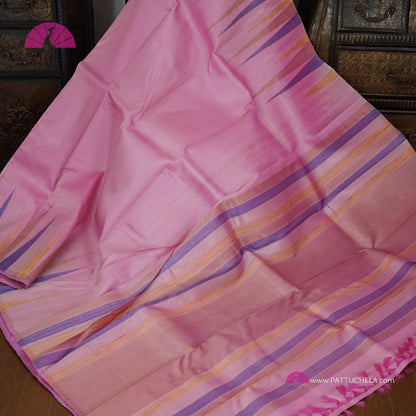 Pure Kanchipuram Handloom SILK MARK CERTIFIED Saree with Temple Borders in Pastel Pink