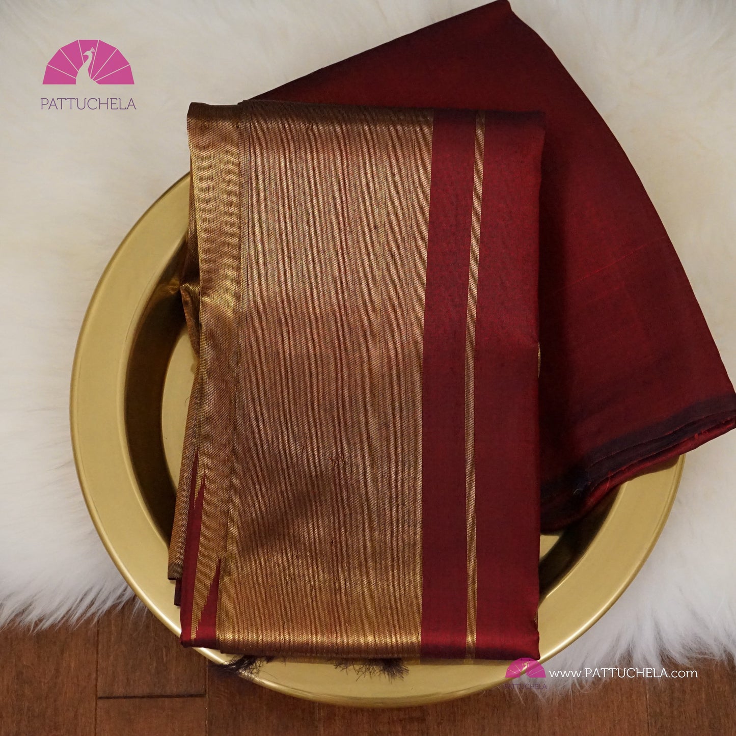 Maroon Kanchipuram Rekha Style Handloom SILK MARK CERTIFIED Silk Saree