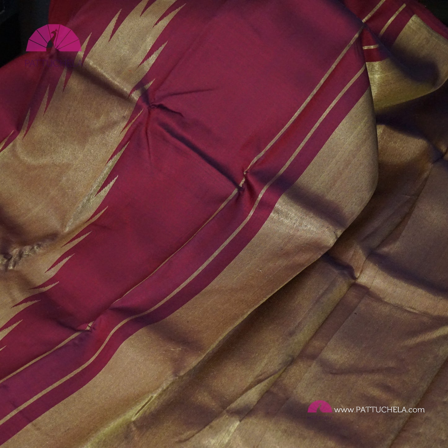 Maroon Kanchipuram Rekha Style Handloom SILK MARK CERTIFIED Silk Saree