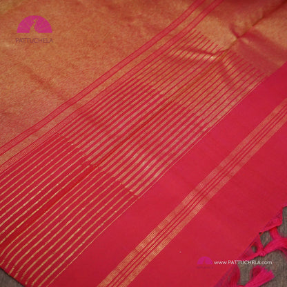 Pure Kanchipuram Handloom SILK MARK CERTIFIED Saree with contemporary Temple border Pattern in Red