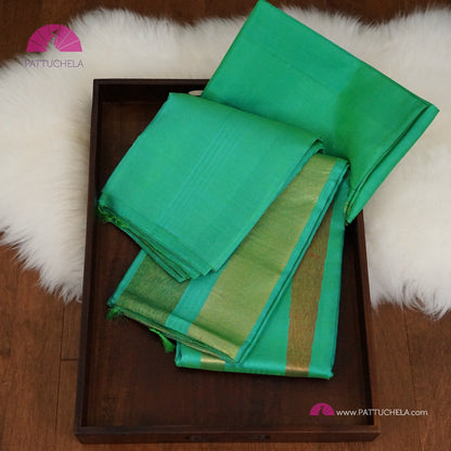 Pure Kanchipuram Handloom SILK MARK CERTIFIED Saree with contemporary Temple border Pattern in Teal Green