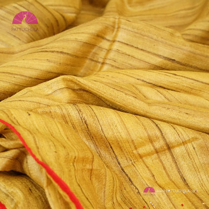 Yellow Pure Tussar Silk Saree with Handwork embroidery borders