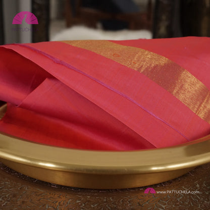 Pure Kanchipuram Handloom SILK MARK CERTIFIED Saree with contemporary Temple border Pattern in Peach Pink