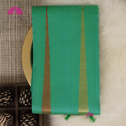 Pure Kanchipuram Handloom SILK MARK CERTIFIED Saree with contemporary Temple border Pattern in Teal Green