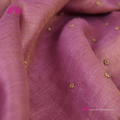 Organic Tissue Linen Saree in Pastel Lavender Color with Hand Embroidery