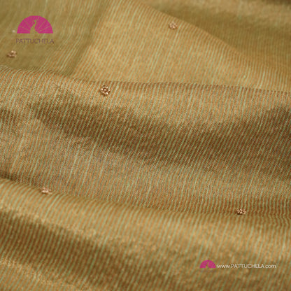 Pastel Pistachio Green Organic Tissue Linen Saree with Hand Embroidery