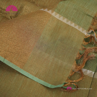 Pastel Pistachio Green Organic Tissue Linen Saree with Hand Embroidery