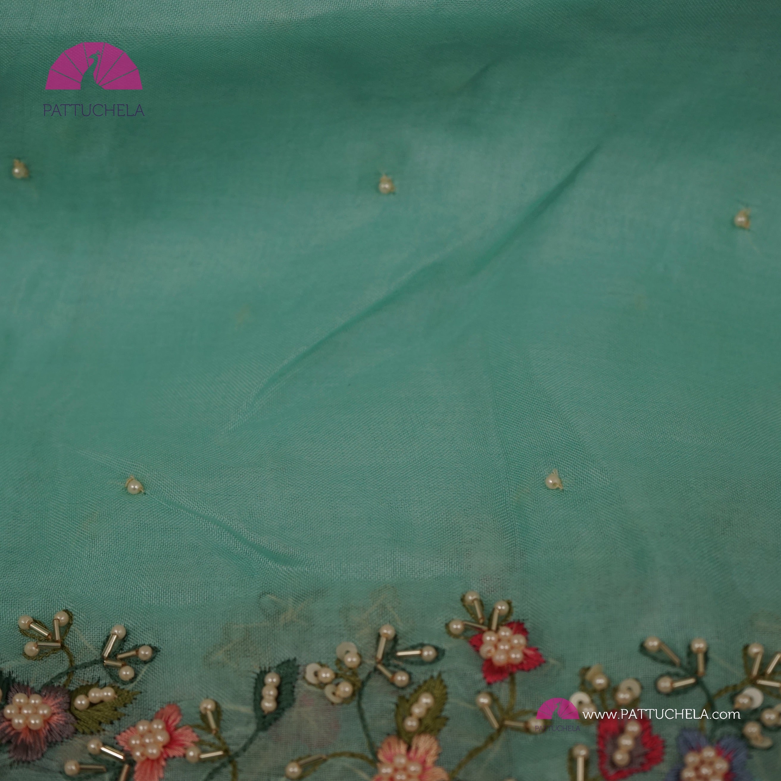 Organza Sarees With Handwork With Contrast Blouse | gintaa.com