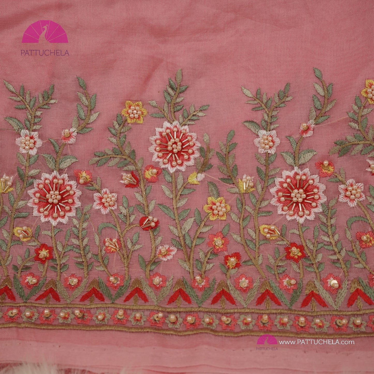 Pastel Peach Organza Silk Saree with Handwork Embroidery | Beads, Pearls, and Resham Thread Embellishments | Handwoven Silk | Designer & Party Wear | Organza Saree