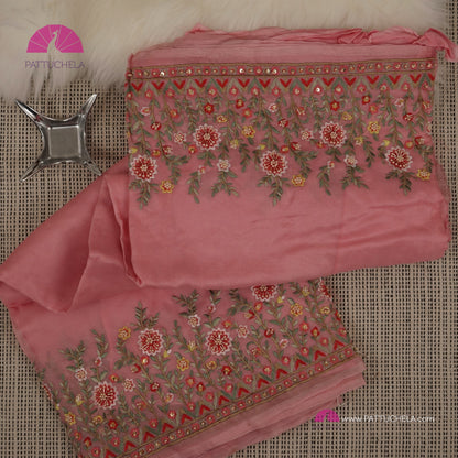 Pastel Peach Organza Silk Saree with Handwork Embroidery | Beads, Pearls, and Resham Thread Embellishments | Handwoven Silk | Designer & Party Wear | Organza Saree