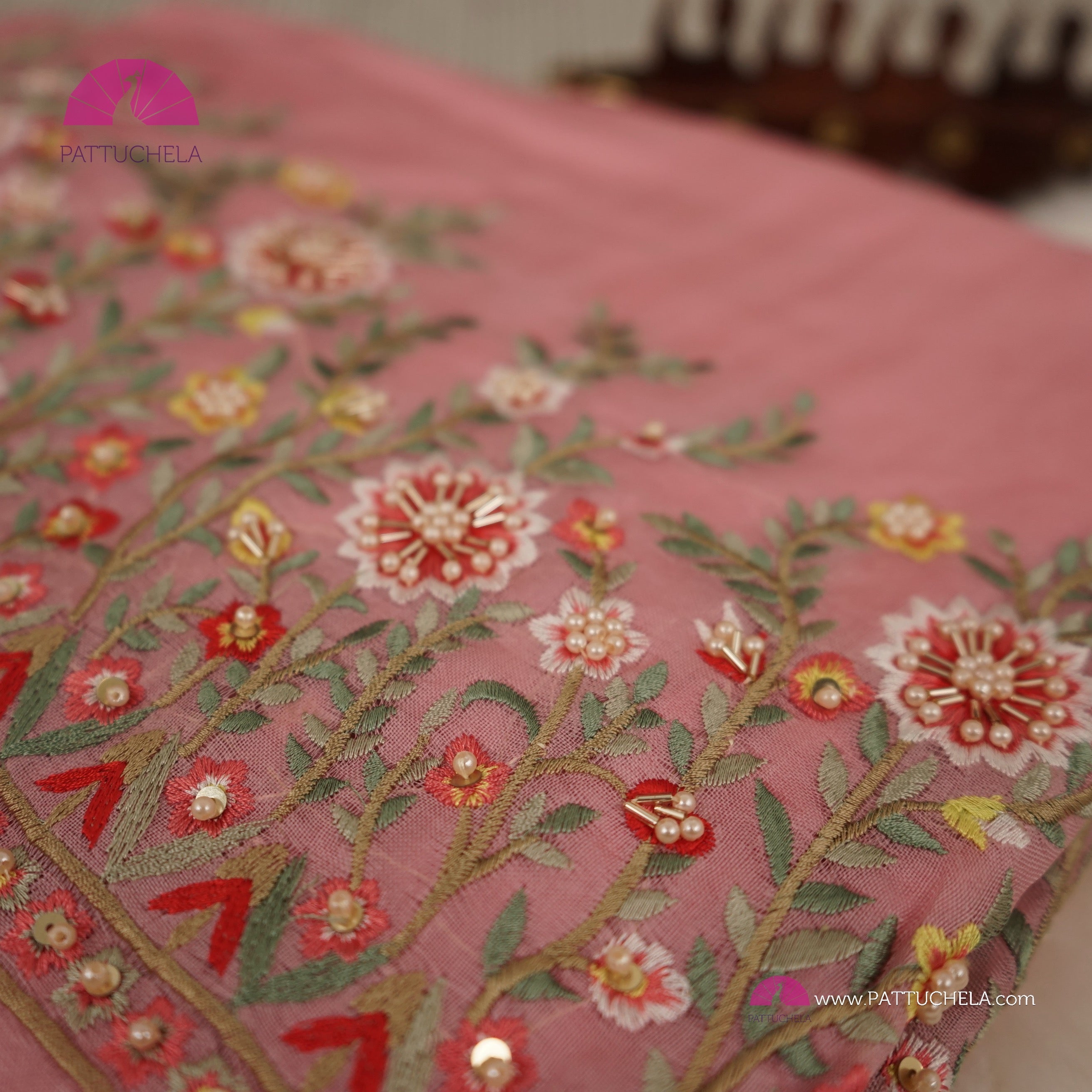 Hand Work Floral Embroidery Pure Tussar Saree | AH727