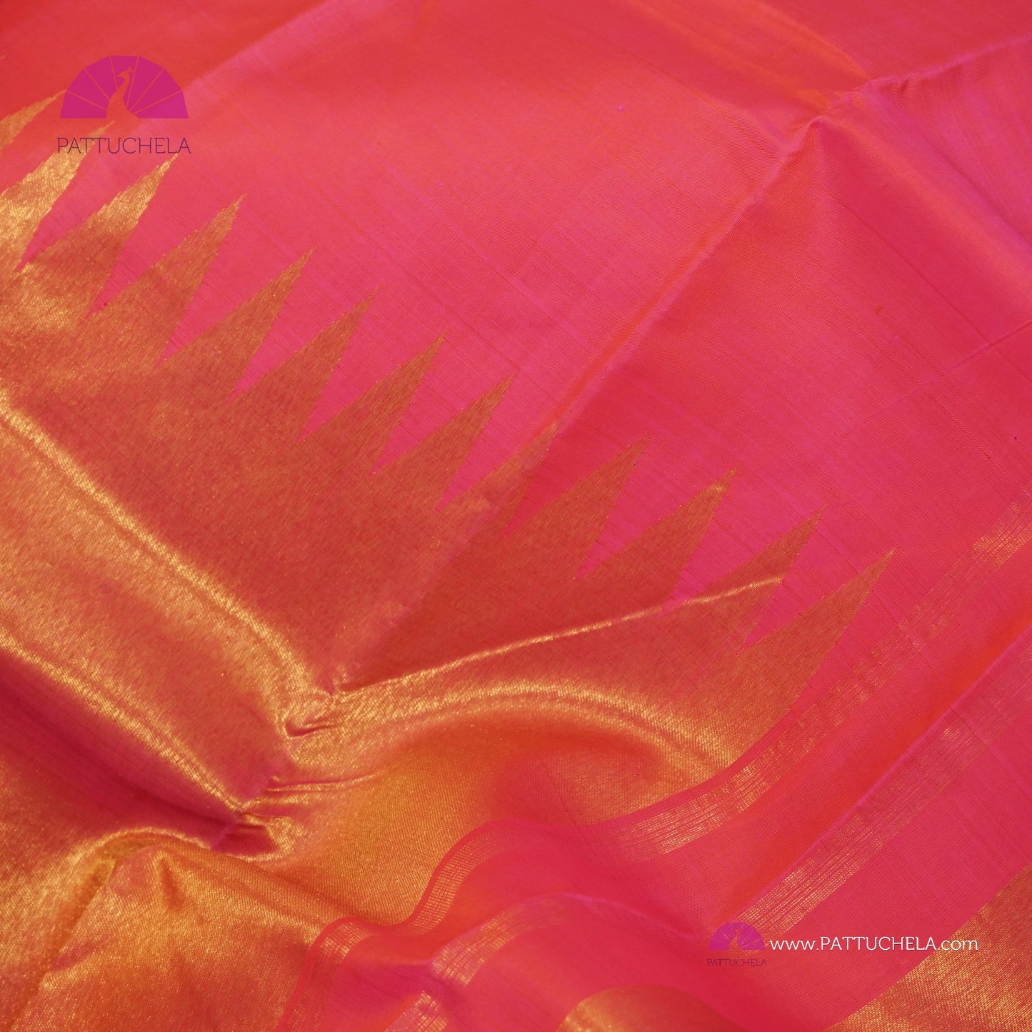 Pink Peach Kanchipuram Vidhya Balan Style Rising Temple Border Handloom SILK MARK CERTIFIED Saree