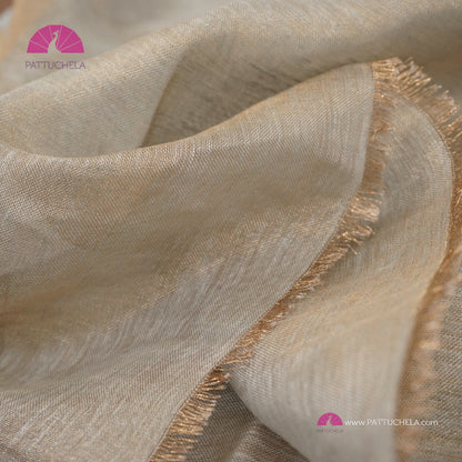 Organic Tissue Linen Saree in Grey with Hand Embroidery