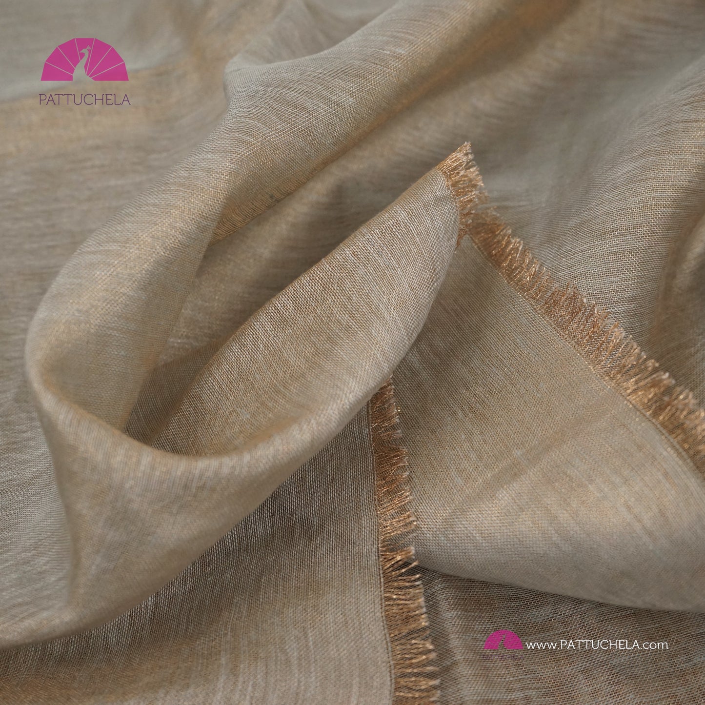 Organic Tissue Linen Saree in Grey with Hand Embroidery