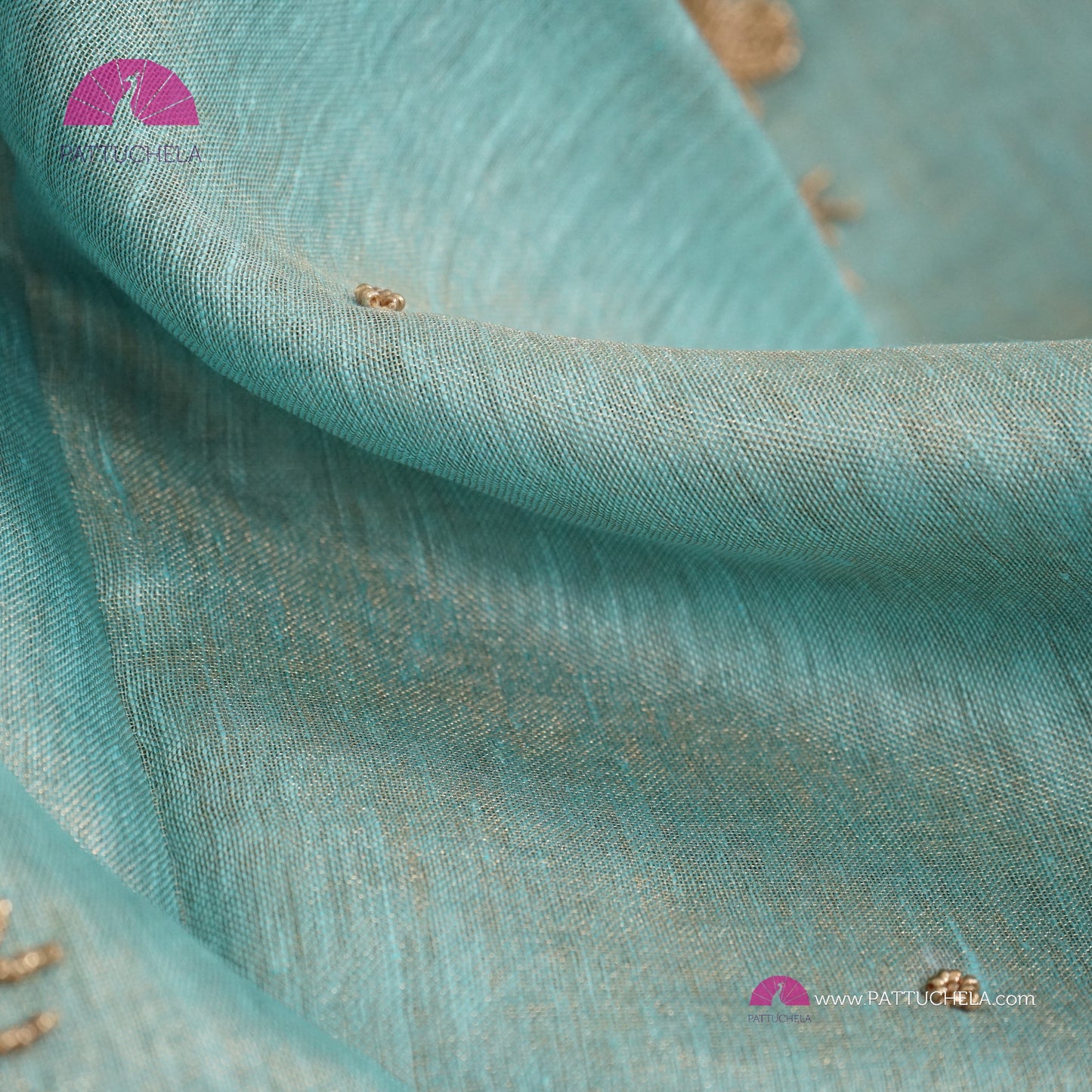 Organic Pastel Powder Blue Tissue Linen Saree with Hand Embroidery