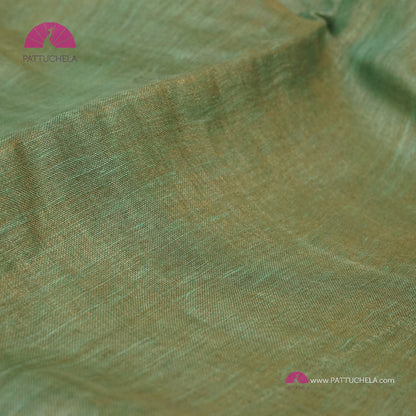 Organic Tissue Linen Saree in Pastel Green with Mirror Work and Hand Embroidery