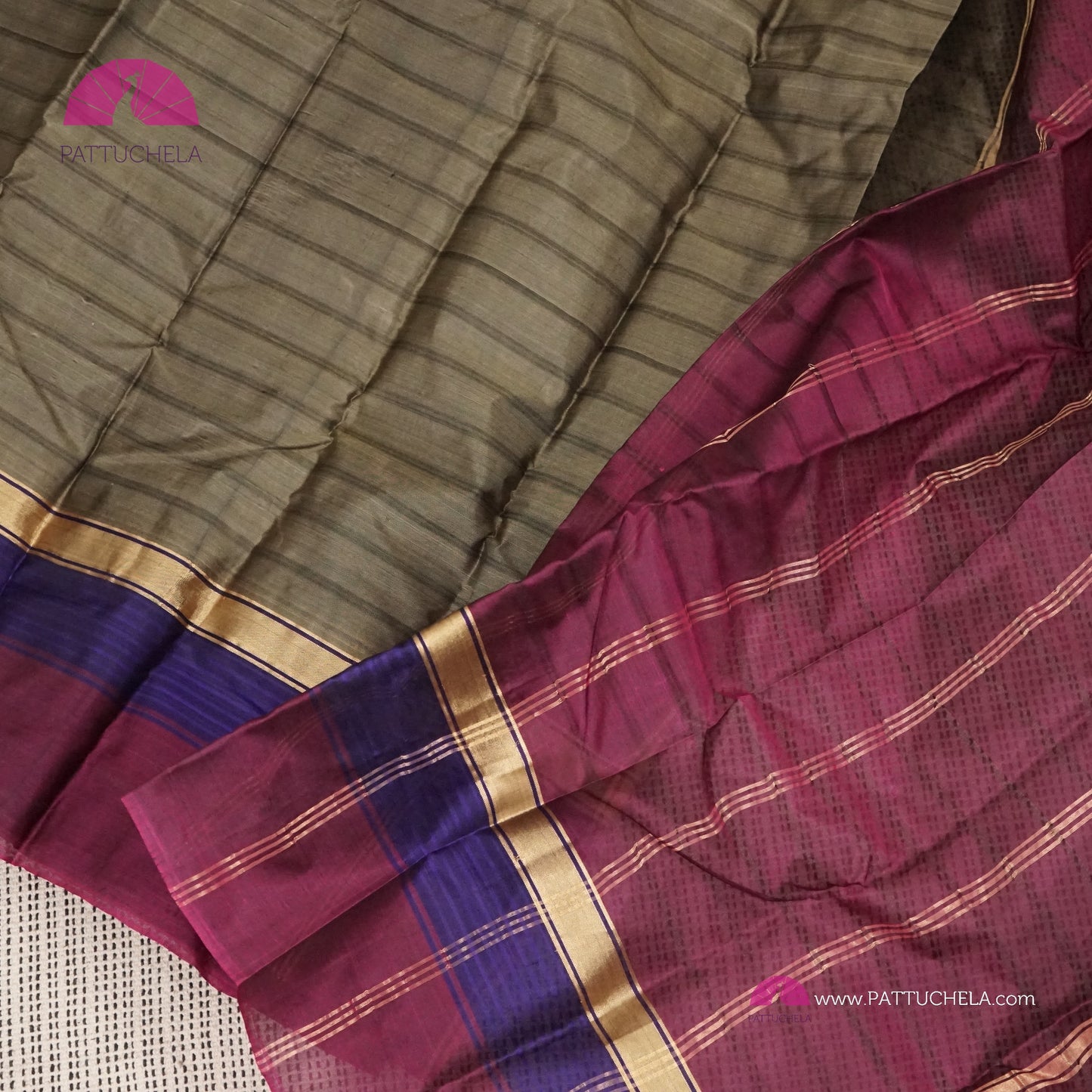 Simple Pure Kanchipuram Silk Saree in Grey with contrast multi color Border | Striped body Pattern | Kanjivaram Silks
