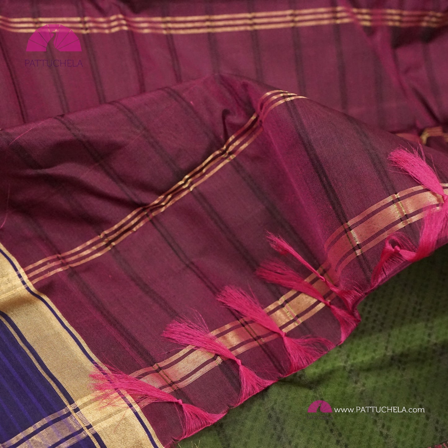 Simple Pure Kanchipuram Silk Saree in Green with contrast multi color Border | Striped body Pattern | Kanjivaram Silks