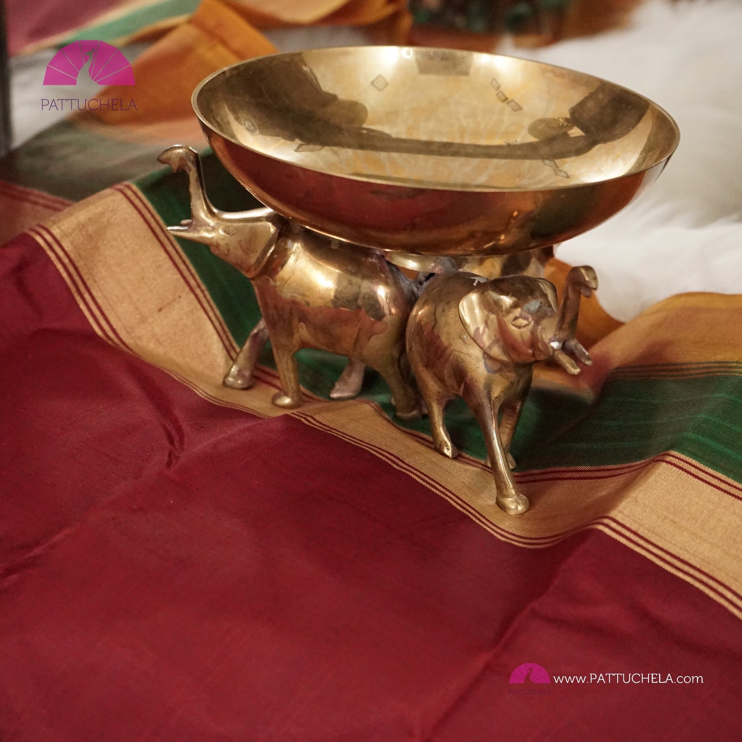Simple Pure Kanchipuram Silk Saree in Maroon with contrast multi color Border | Striped body Pattern | Kanjivaram Silks