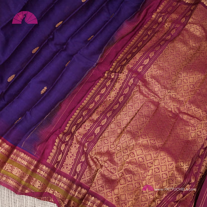 Indigo Blue Pure Gadwal Sico Sarees with Zari woven Plum Purple Border and Pallu | Wedding Saree | Gadwal Silk