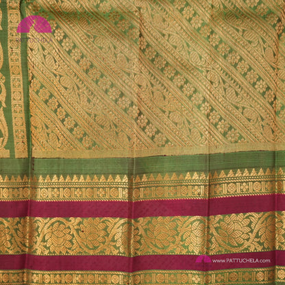 Tan Brown Pure Gadwal Sico Sarees with Zari woven Green Border and Pallu | Wedding Saree | Gadwal Silk