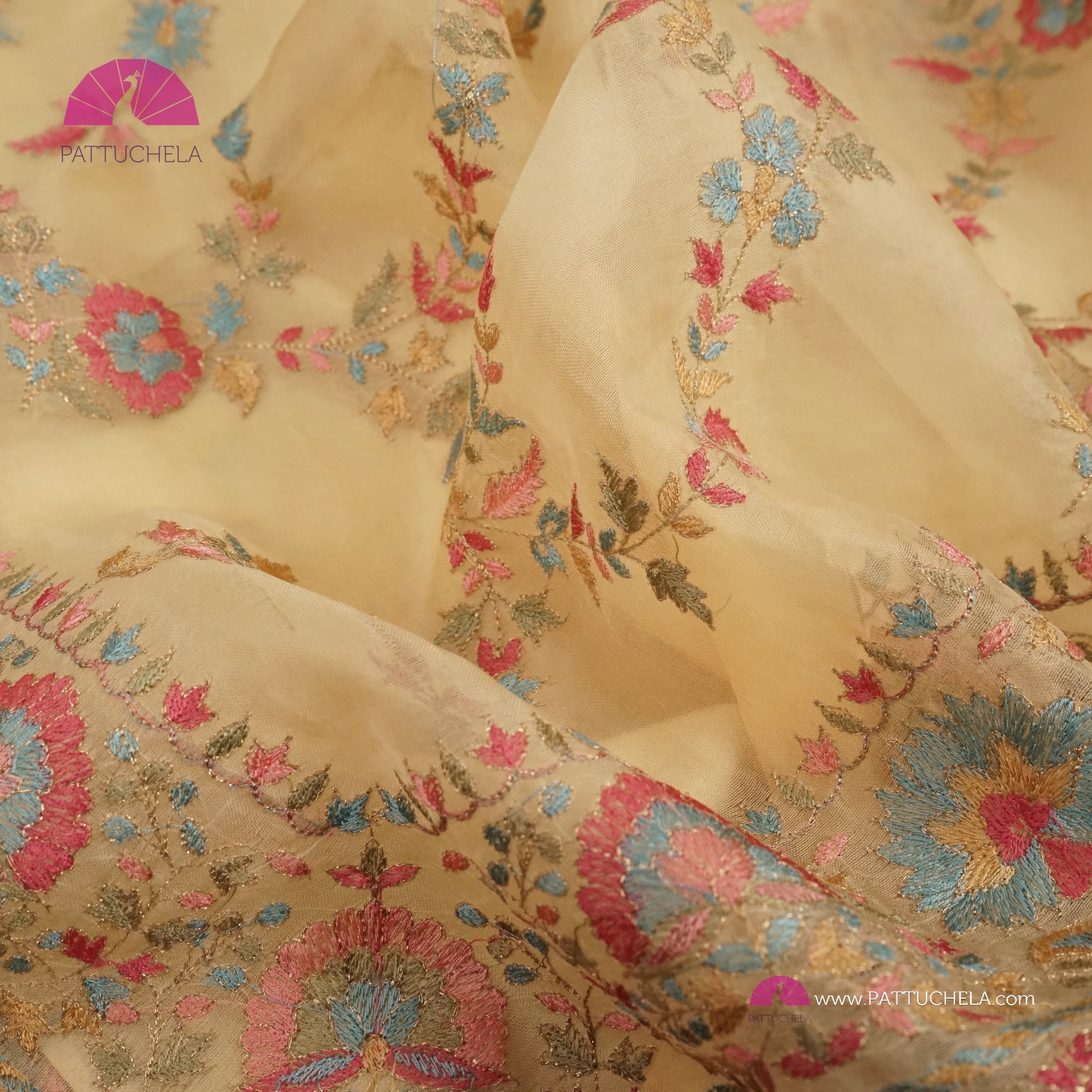 Yellow Organza Saree With Floral Prints