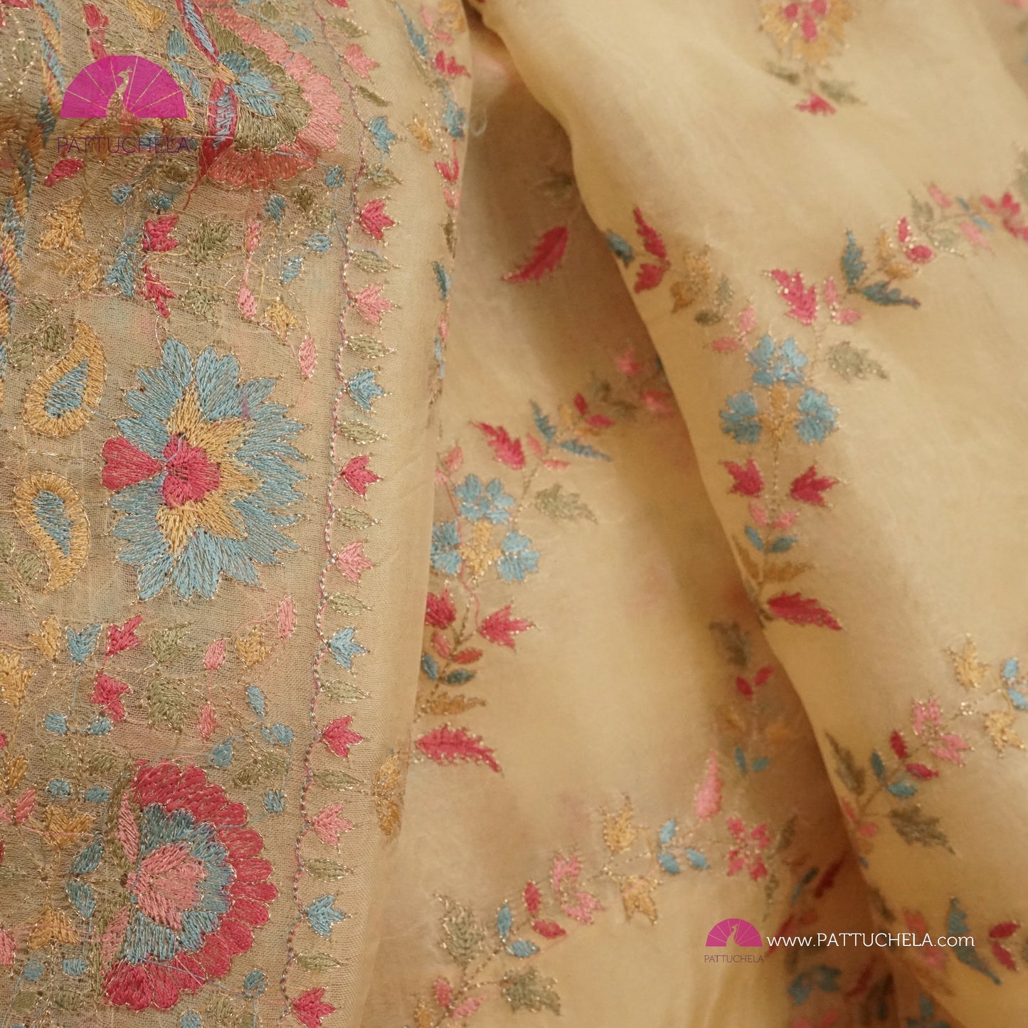 Pastel Pineapple Yellow Organza Silk Saree with Resham Embroidery