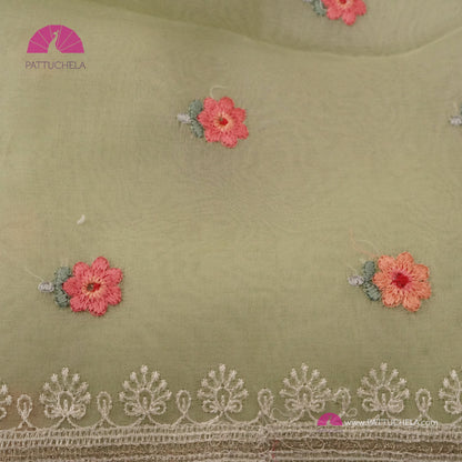 Pastel Pistachio Green Pure Organza Silk Saree with Resham Embroidery & Chikankari Border