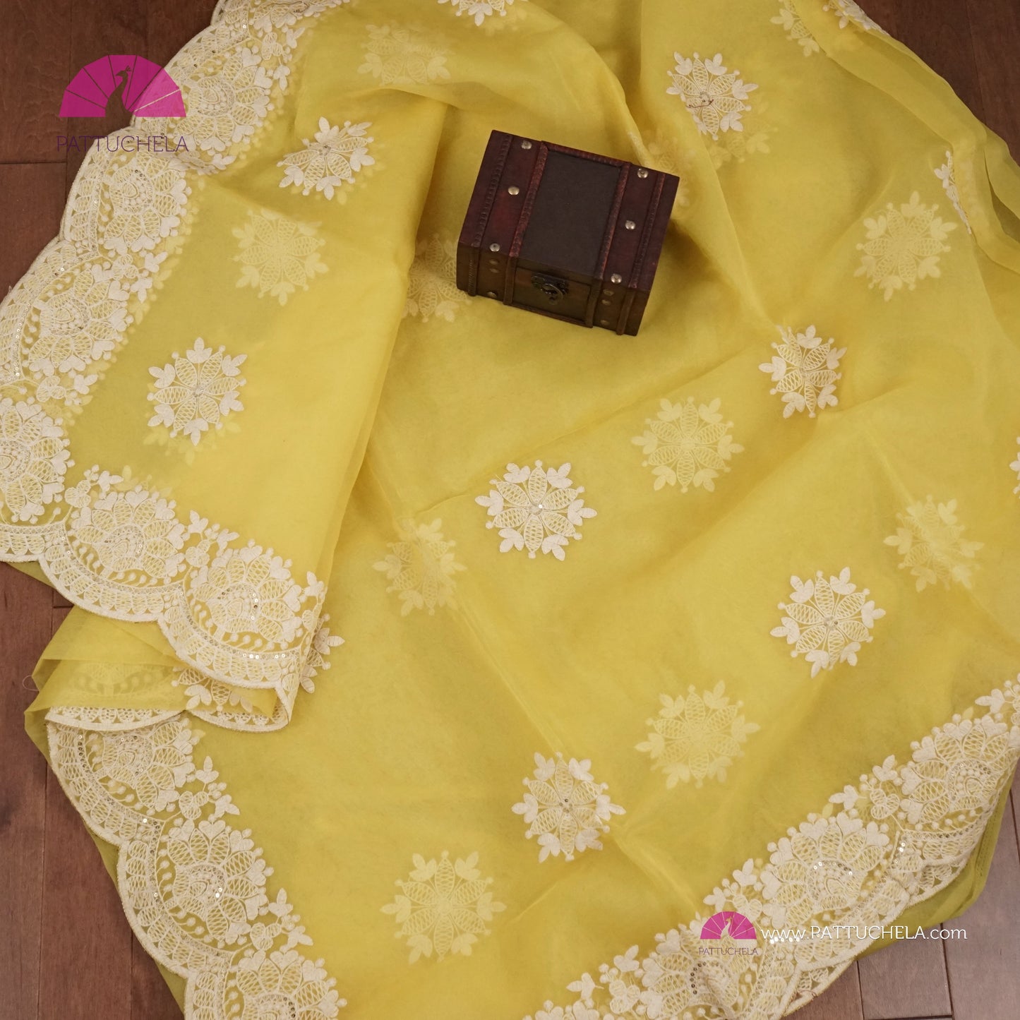 Pastel Yellow Organza Saree with Scalloped Chikankari Border