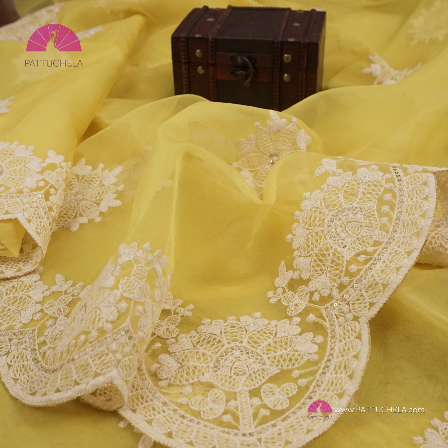 Pastel Yellow Organza Saree with Scalloped Chikankari Border