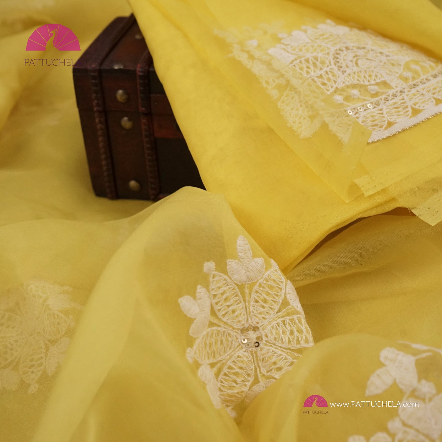 Pastel Yellow Organza Saree with Scalloped Chikankari Border