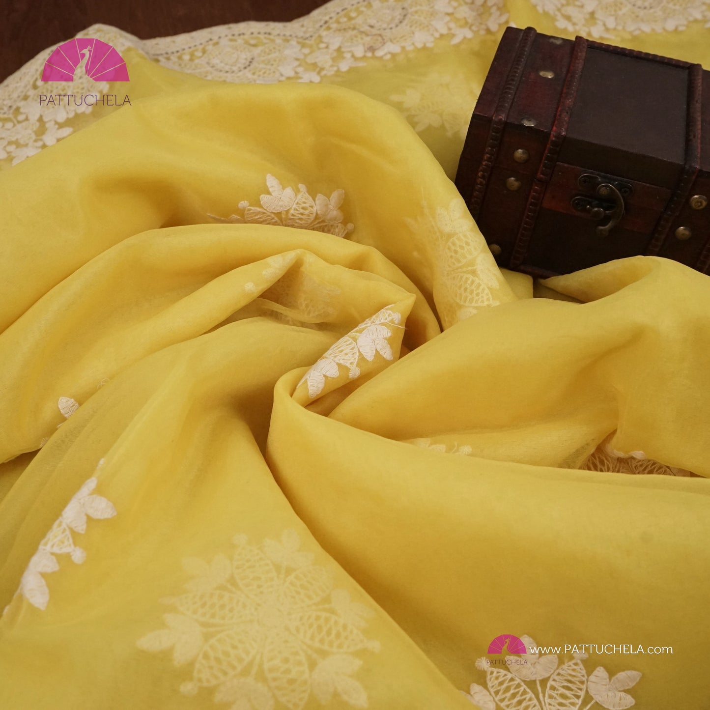 Pastel Yellow Organza Saree with Scalloped Chikankari Border