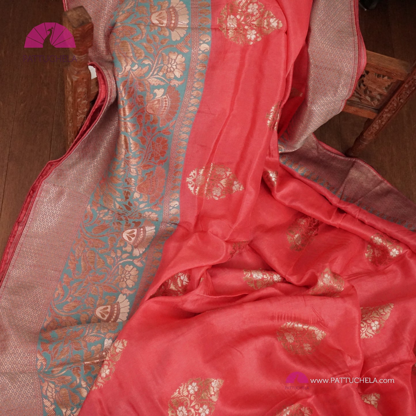 Pure Banarasi Munga Handwoven Soft Silk Saree in Coral Pink