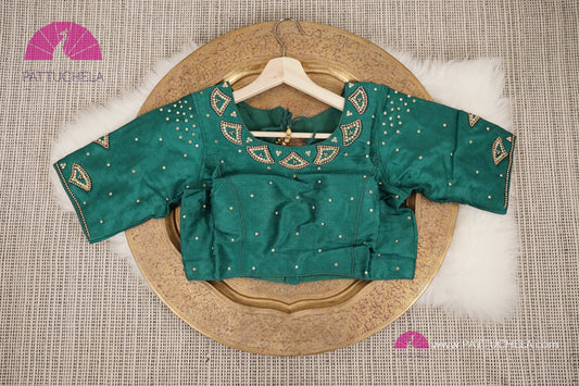 Beautiful Designer Green Pure Aari Hand Work Stitched Blouse for Party Wear, Wedding, Festivals, Occasion Wear | Ready made Blouse
