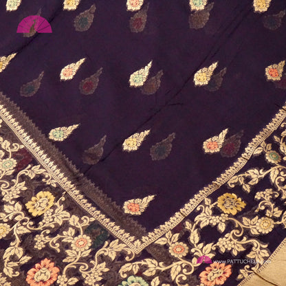 Midnight Blue Banarasi Georgette Soft Silk handwoven Saree with Meenakari weaves
