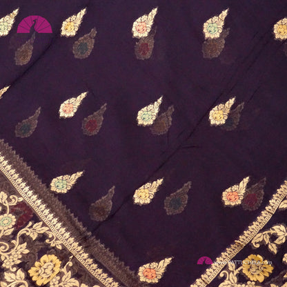 Midnight Blue Banarasi Georgette Soft Silk handwoven Saree with Meenakari weaves