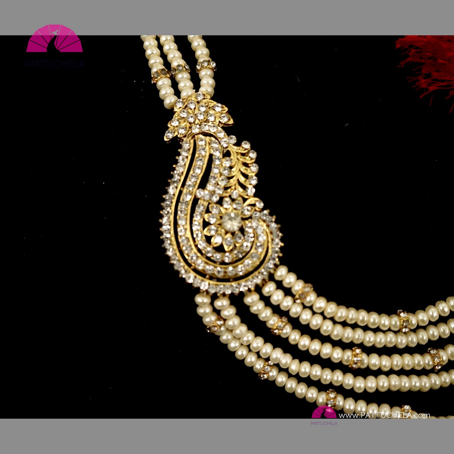 Beautiful multiple layer Pearls Long Necklace / Haar set with earrings | White zircon stones pendant | Party & Festive Wear | Indian Jewelry