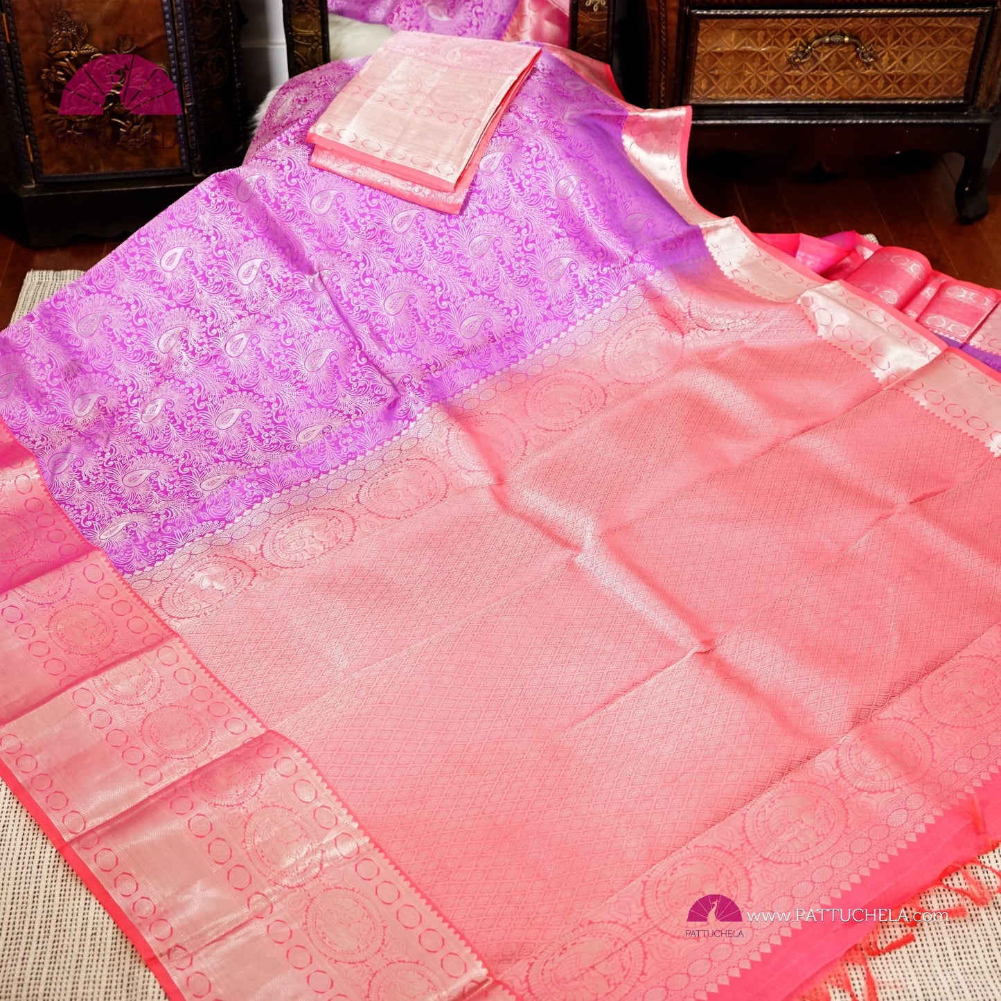 Pure Kanchipuram Handloom SILK MARK CERTIFIED Saree in Lavender and Pink Hues