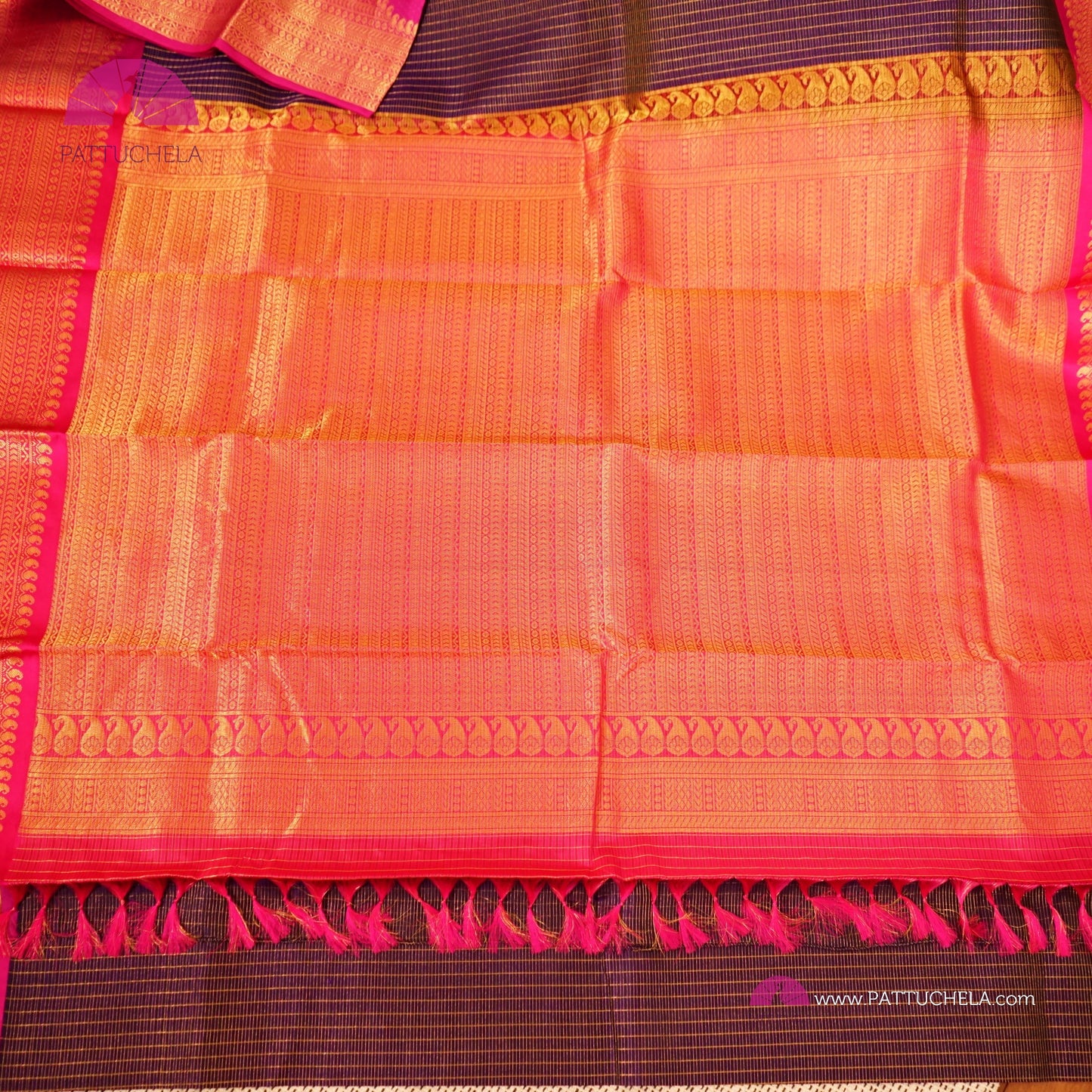 Gorgeous Purple Blue Kanchipuram Handloom SILK MARK CERTIFIED Saree with Vairoosi Weaves