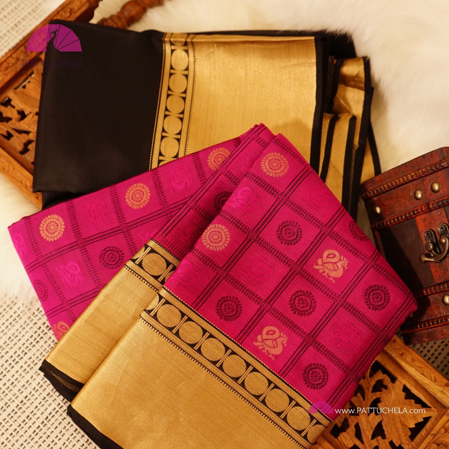 Majenta Kanchipuram Handloom SILK MARK CERTIFIED Saree with Gold Bavanchi Borders