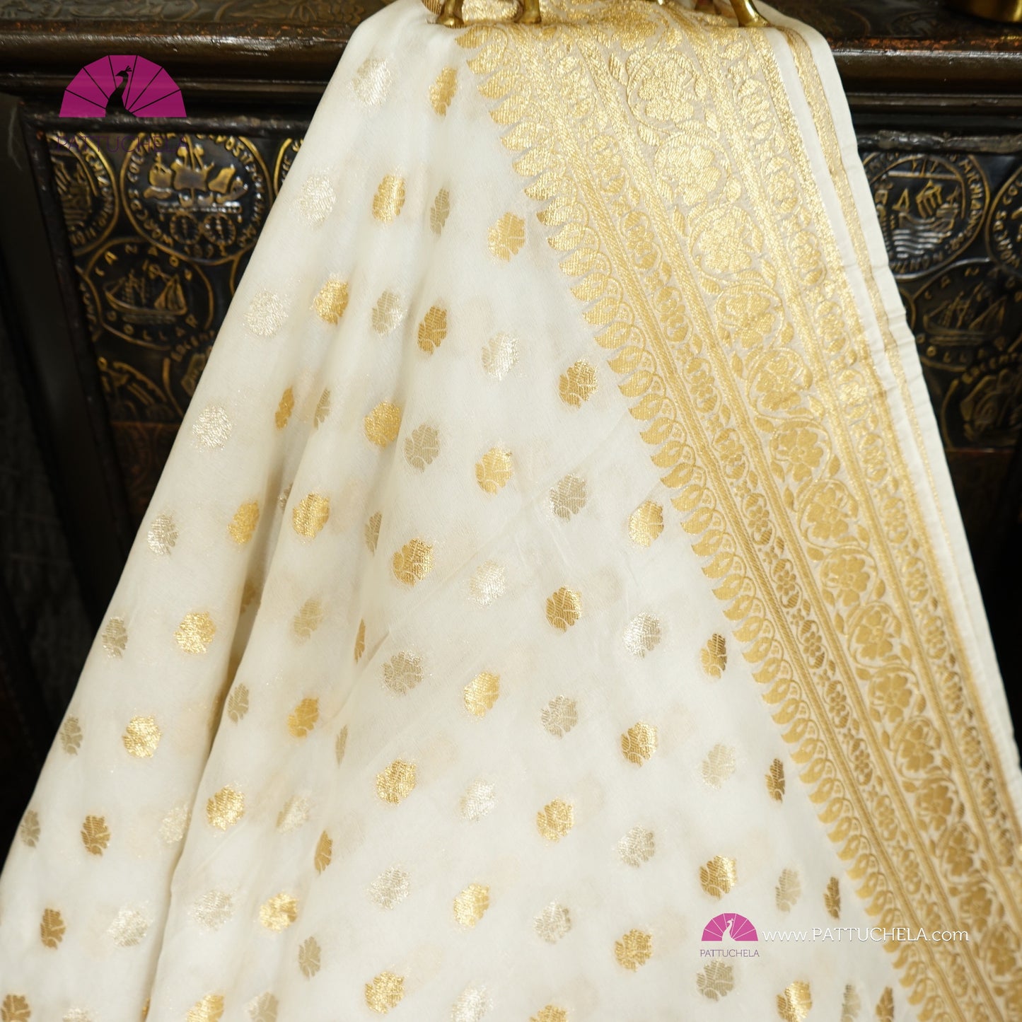 Off White Khaddi Banarasi Georgette Silk handwoven Sona Rupa Saree